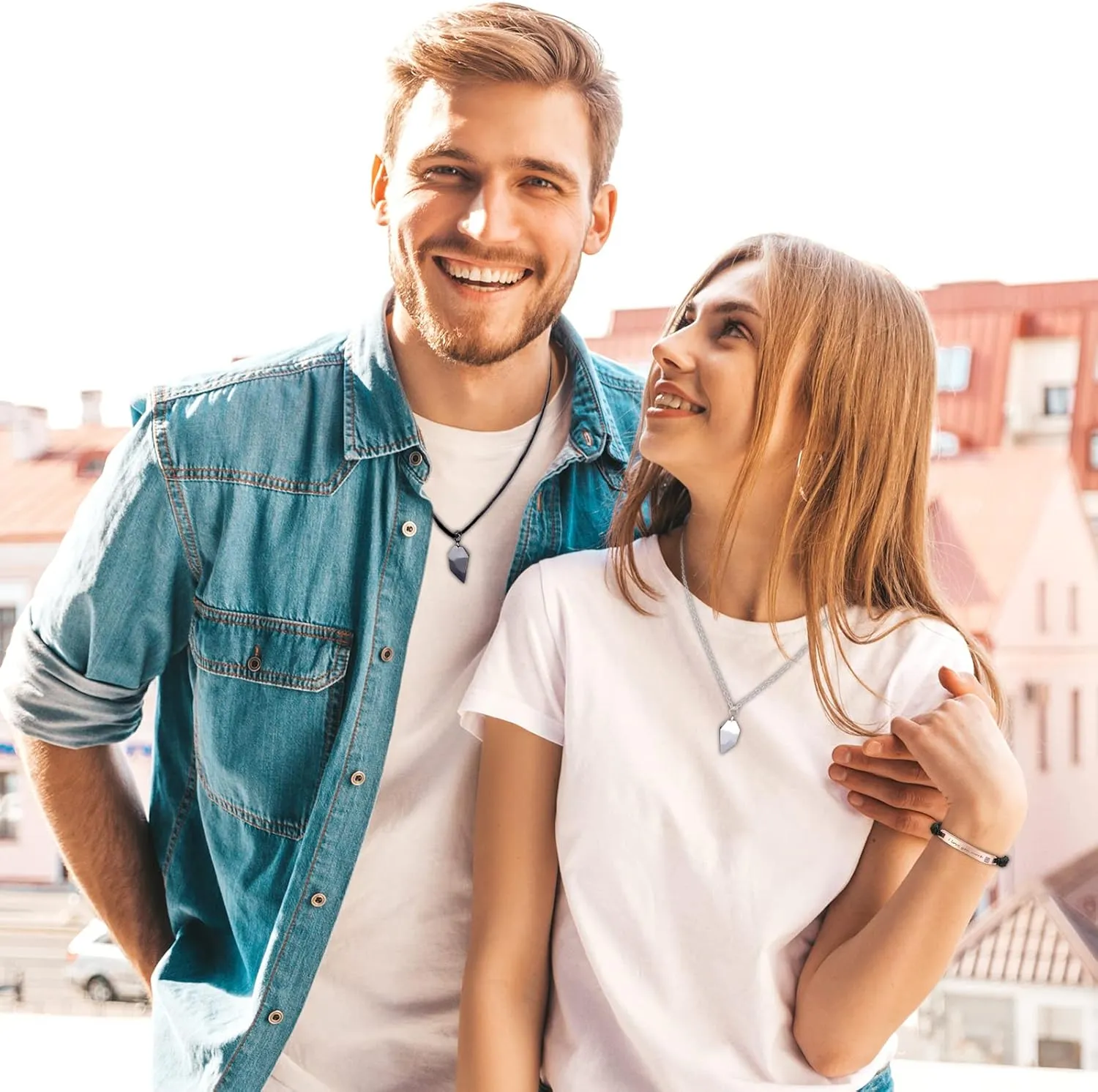 Couple Bracelet Long Distance Pulseras Para Mujer Matching Heart Couples Bracelets Necklaces Set for Bf Gf Couples Jewelry Set Couples Gifts for Him Her Wedding Gifts for Couples 2024
