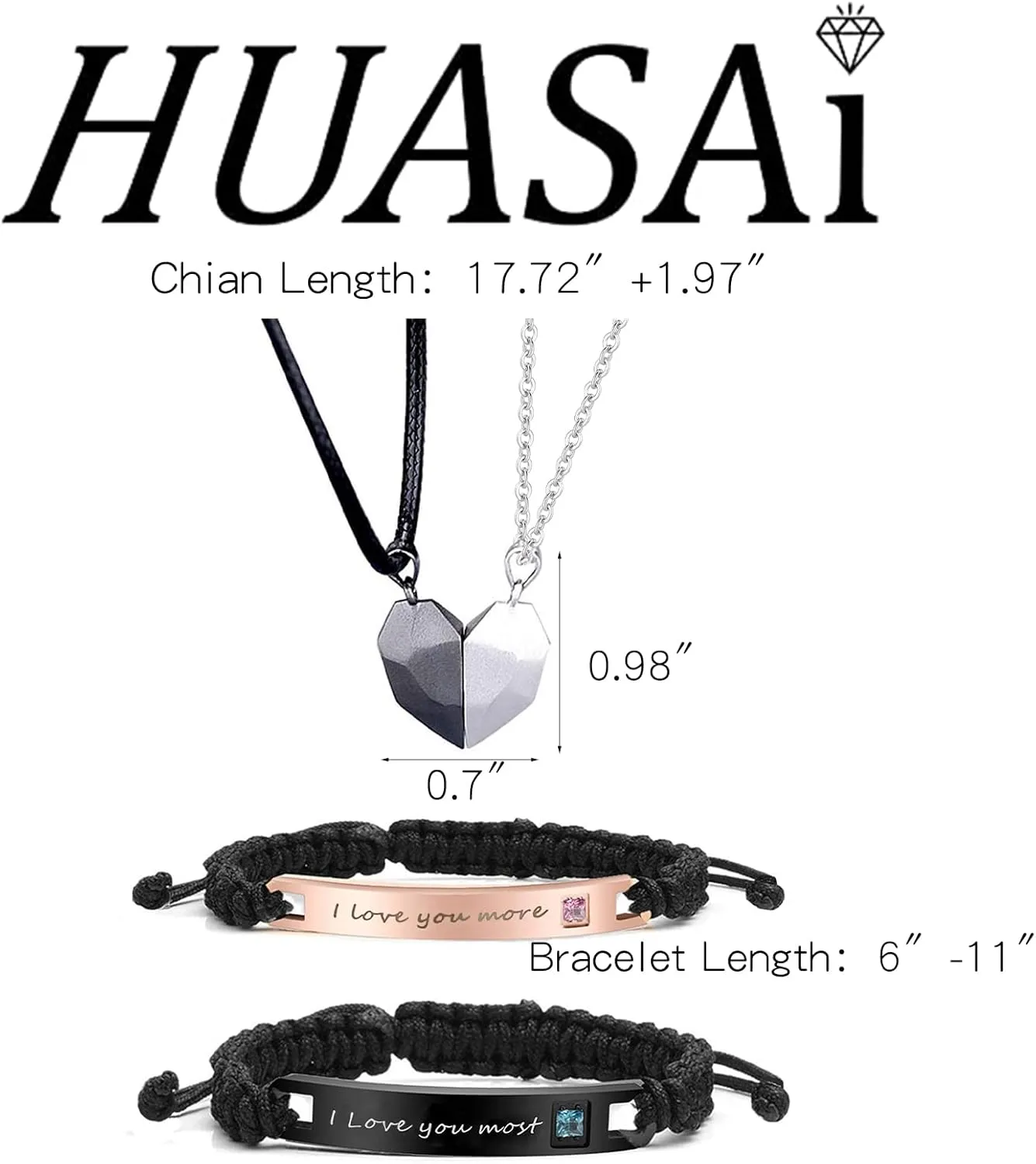 Couple Bracelet Long Distance Pulseras Para Mujer Matching Heart Couples Bracelets Necklaces Set for Bf Gf Couples Jewelry Set Couples Gifts for Him Her Wedding Gifts for Couples 2024