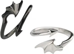 Couple Matching Rings for Woman Man Angel Devil Wings Dragon Arrow Open Rings Adjustable Dinosaur/Dragon Rings for Women Set Friendship Rings Black White Couple Rings for Her and Him