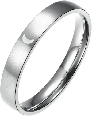 Couple Ring, 4MM Stainless Steel Ring Silver Sun Moon Glow in the Dark Ring Jewelry