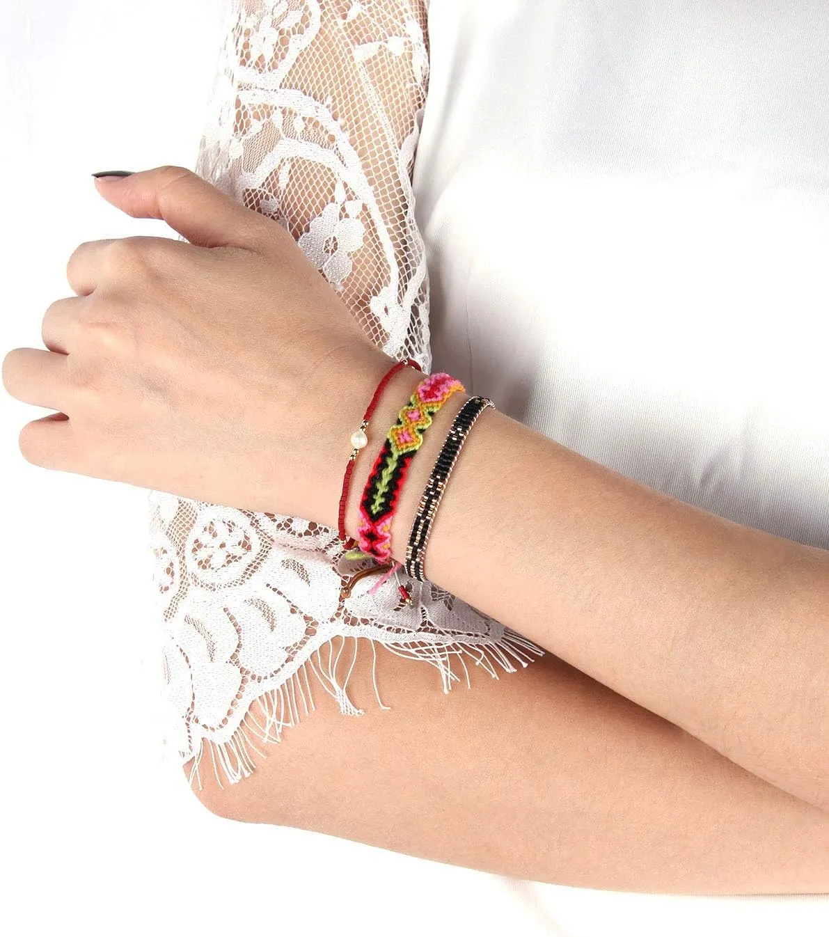 CQUAN CHI Bohemian Friendship Bracelets Colorful Wax Rope Bracelets Charm Handmade Beaded Jewelry for Women