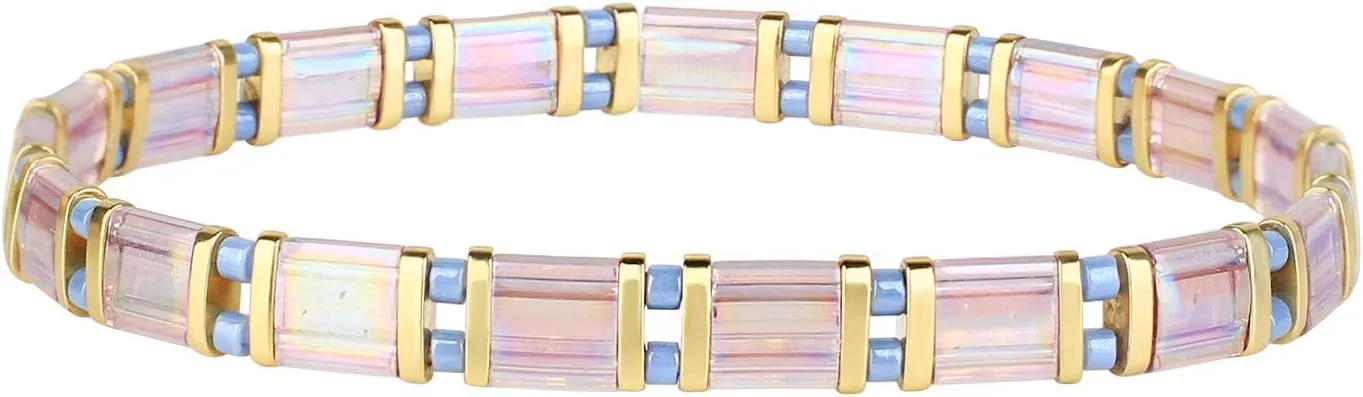 CQUAN CHI Colorful Tila Beads Bracelet for Women Elastic Bracelets Handmade Boho Friendship Bracelets Jewelry