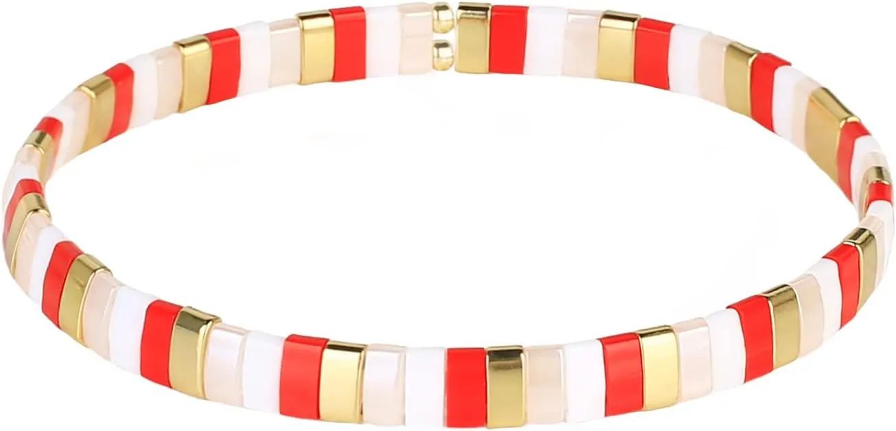 CQUAN CHI Tila Bead Bracelet Women Strand Bracelet Flat Bead Bracelet Handmade Stack Friendship Bracelet 06H
