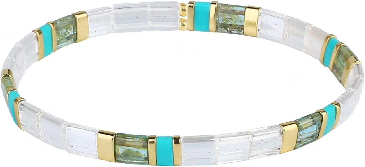 CQUAN CHI Women Stackable Tila Bead Bracelets Flat Bead Bracelet Boho Friendship Bracelets Stretch Bracelet 03H