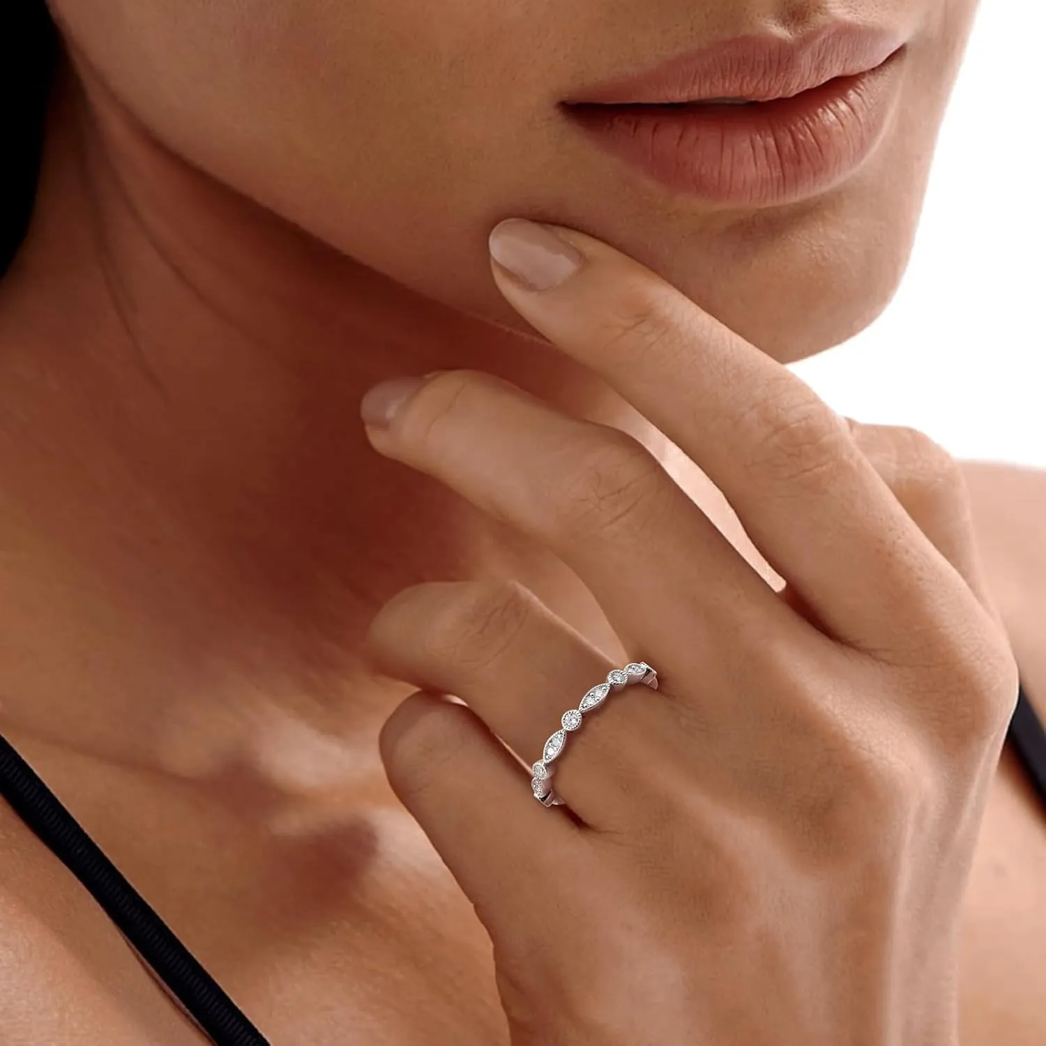 Crisss Cross Ring, Moissanite Wedding Band, 14K Gold Plated Sterling Silver Wedding Rings for Women Stackable Bezel/Curve/Wishbone Eternity Ring for Her, Size 6-10
