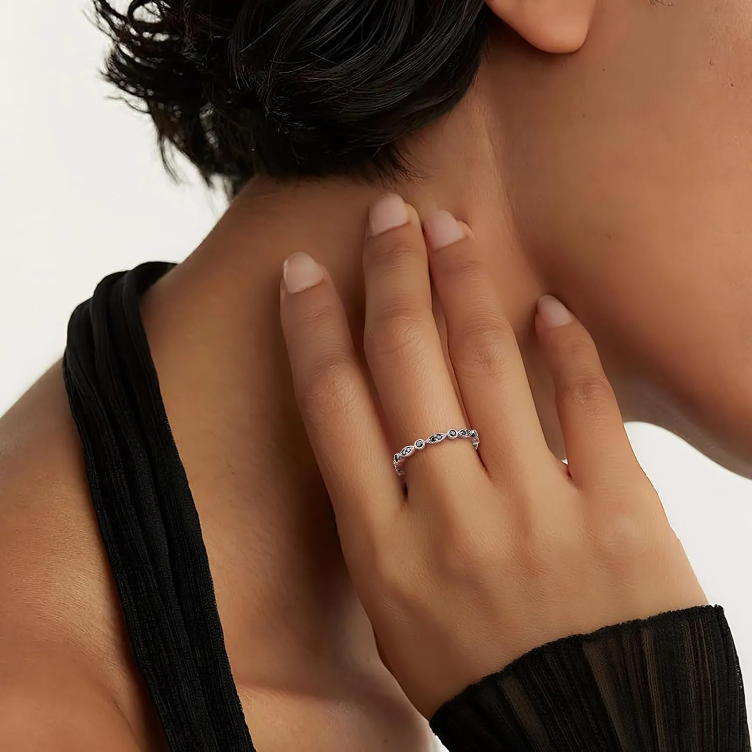 Crisss Cross Ring, Moissanite Wedding Band, 14K Gold Plated Sterling Silver Wedding Rings for Women Stackable Bezel/Curve/Wishbone Eternity Ring for Her, Size 6-10