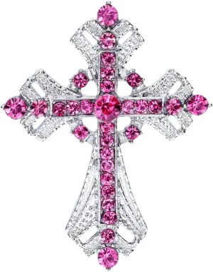Cross brooches and pins for women Sparkling Aquamarine Clear Crystal Rhinestones Holy Cross Christian Religious Jewelry