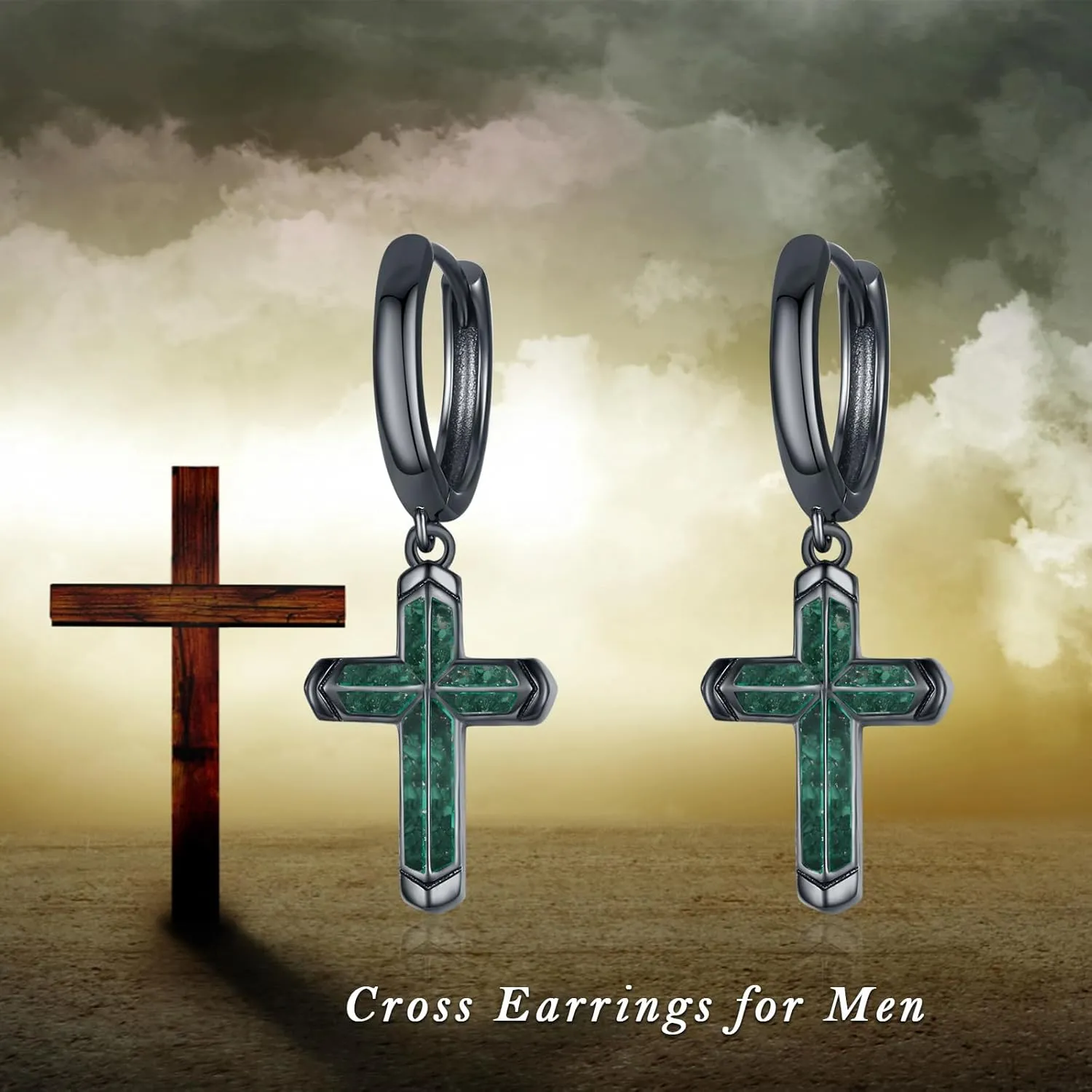 Cross Earrings 925 Sterling Silver Small Black/Silver Huggie Hoops Dangle Earrings Christian Jewelry Gifts for Women Men