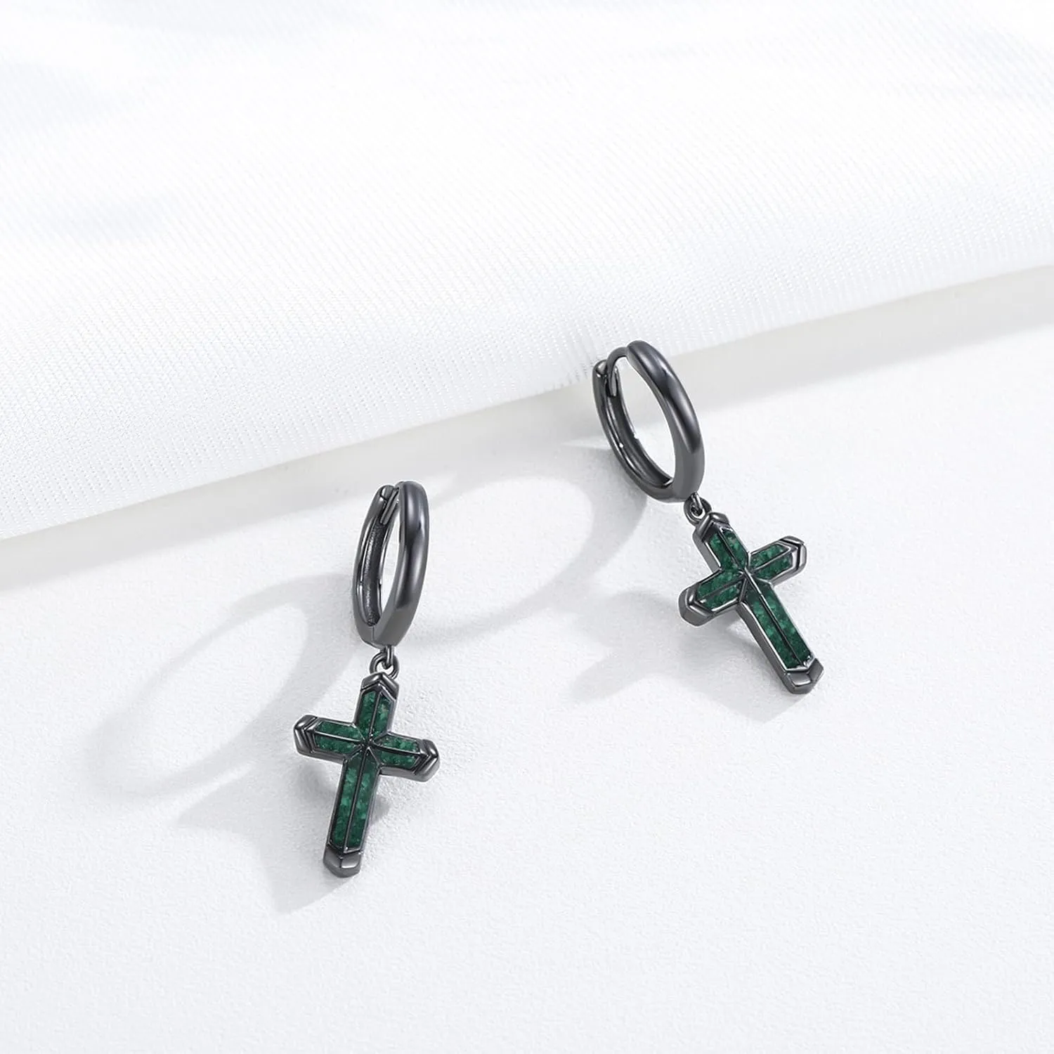 Cross Earrings 925 Sterling Silver Small Black/Silver Huggie Hoops Dangle Earrings Christian Jewelry Gifts for Women Men