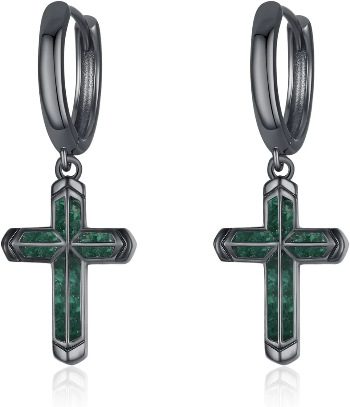 Cross Earrings 925 Sterling Silver Small Black/Silver Huggie Hoops Dangle Earrings Christian Jewelry Gifts for Women Men