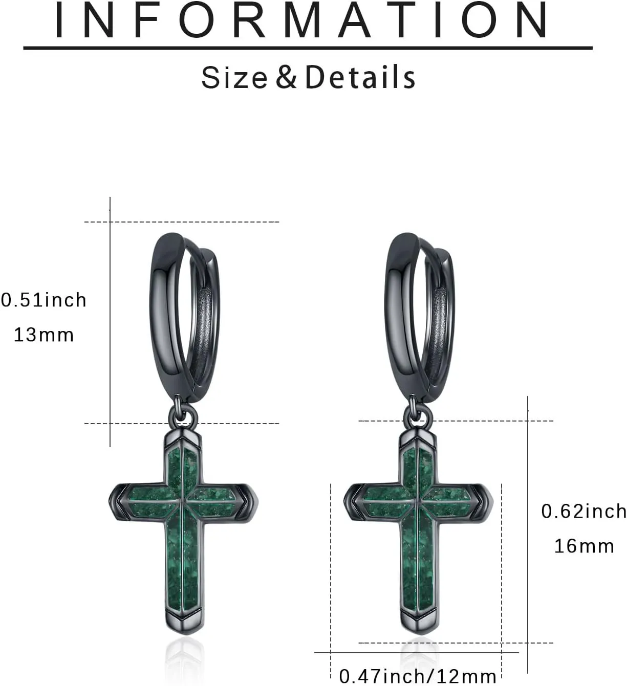 Cross Earrings 925 Sterling Silver Small Black/Silver Huggie Hoops Dangle Earrings Christian Jewelry Gifts for Women Men