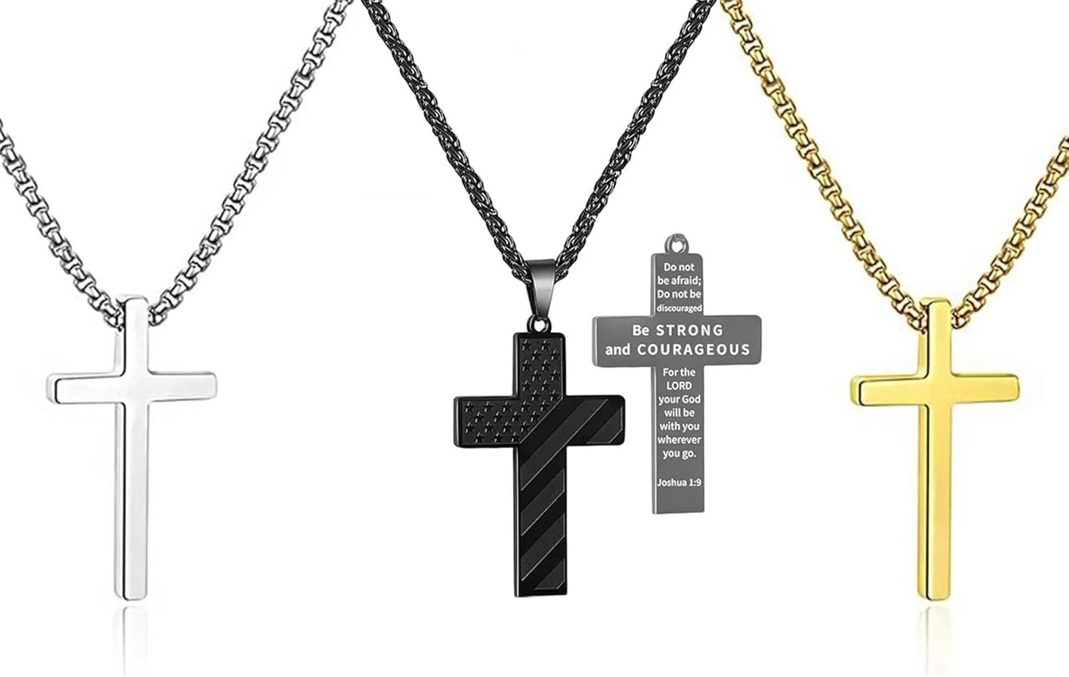 Cross Necklace for Men Stainless Steel: 3 PCS Mens Cross Necklaces Cross Chain for Men Women, Christian Necklace for Men American Flag Cross Pendant for Men Bible Men's Necklaces | 2*20 & 1*24 Inch