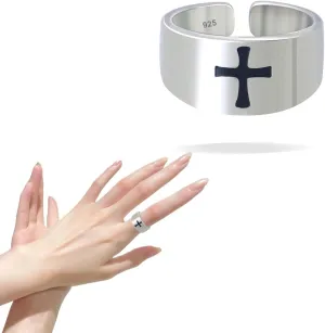 Cross Ring for Women - Adjustable Band Ring, Perfect as Purity Ring or Christian Faith Jewelry, Ideal Gift for Women and Men, Stylish Cross Rings