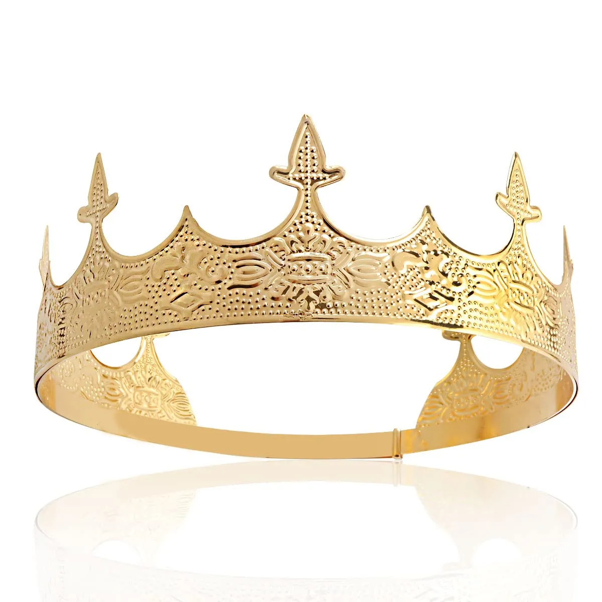 Crown Hair Jewelry Royal King Diadem Men Metal Big Tiaras For Wedding Halloween Costume Birthday Hair Accessories (Gold)