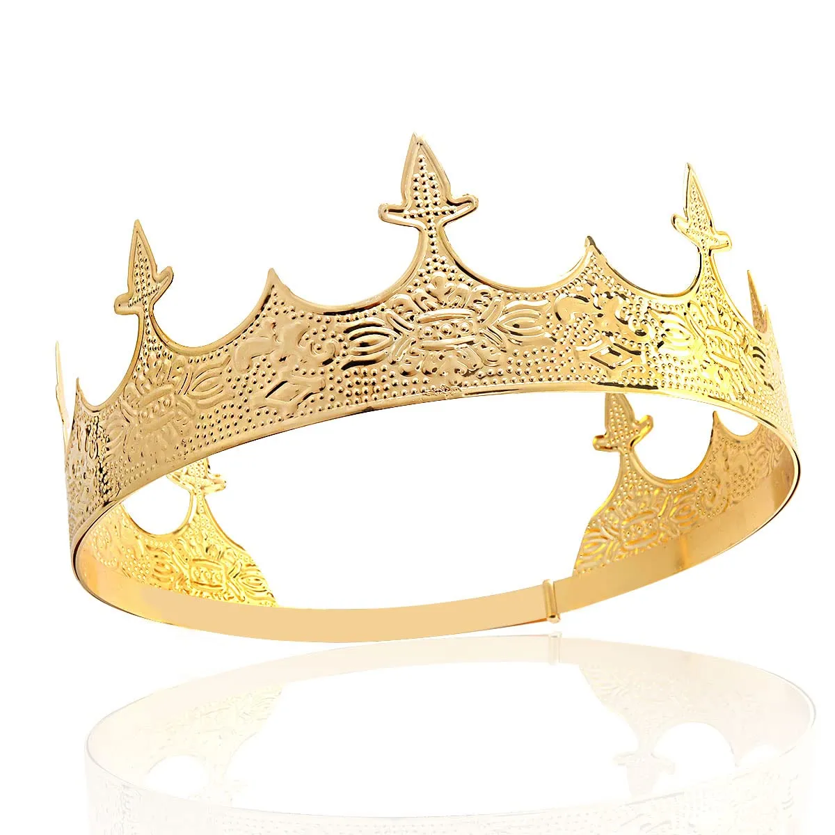 Crown Hair Jewelry Royal King Diadem Men Metal Big Tiaras For Wedding Halloween Costume Birthday Hair Accessories (Gold)