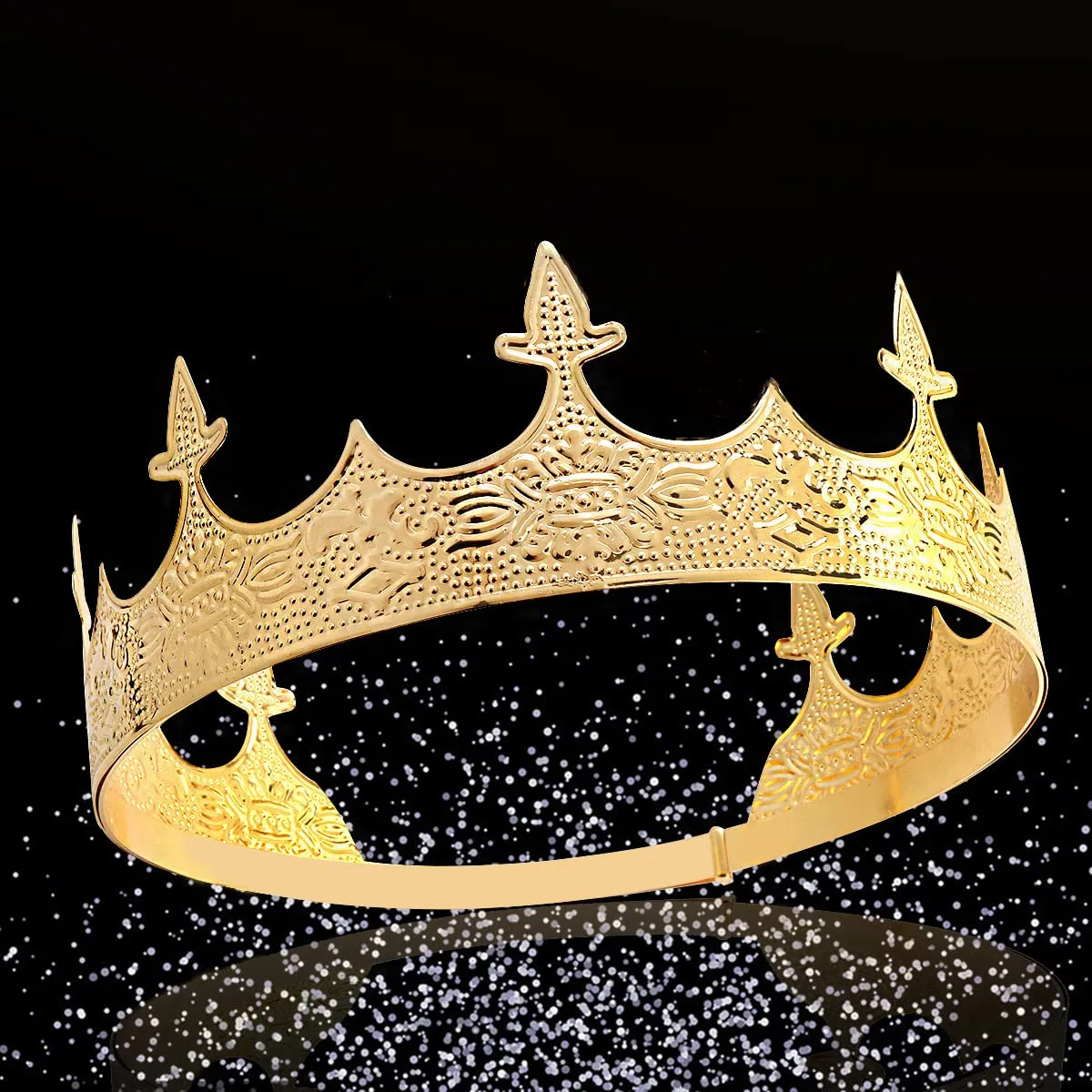 Crown Hair Jewelry Royal King Diadem Men Metal Big Tiaras For Wedding Halloween Costume Birthday Hair Accessories (Gold)