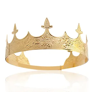Crown Hair Jewelry Royal King Diadem Men Metal Big Tiaras For Wedding Halloween Costume Birthday Hair Accessories (Gold)