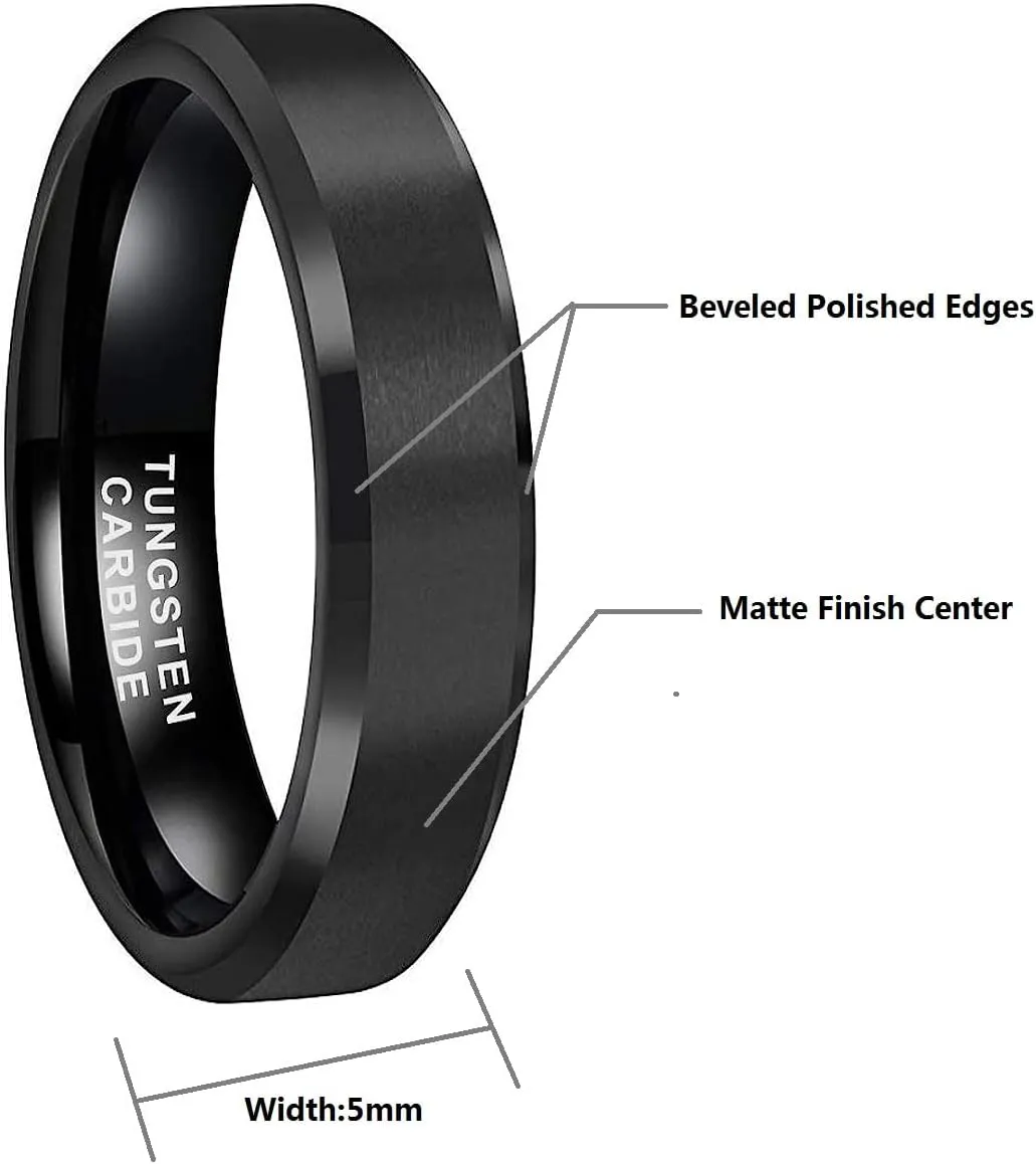 CROWNAL 3mm 5mm 7mm 9mm Tungsten Rings for Men Women Black/Silver/Gunmetal/Gold Beveled Polished Edges Matte Finish Comfort Fit 4-17