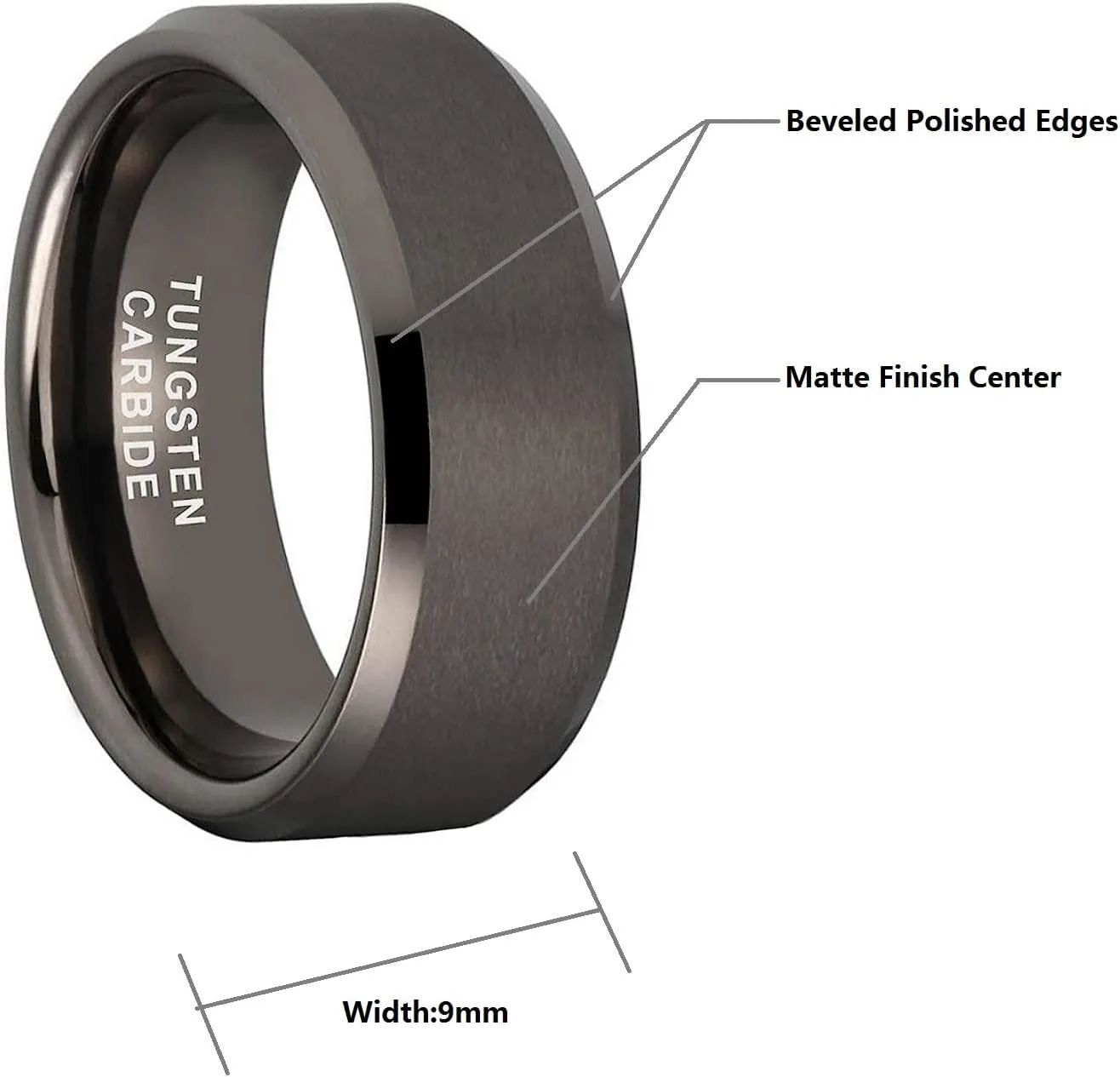 CROWNAL 3mm 5mm 7mm 9mm Tungsten Rings for Men Women Black/Silver/Gunmetal/Gold Beveled Polished Edges Matte Finish Comfort Fit 4-17
