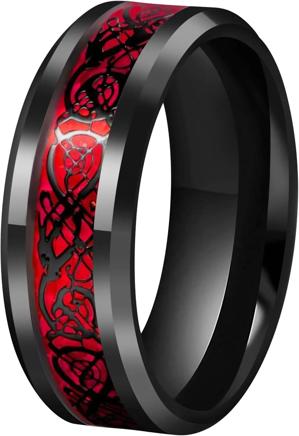 CROWNAL Black Dragon Men Black Tungsten Carbide Ring Wedding Band 6mm 8mm 10mm Red Carbon Fiber Black Celtic Dragon Inlay Engraved I Love You Size 7 to 17