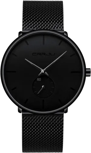 CRRJU Men Business Slim Analog Quartz Watch,Date Black Dial Wrist Watch with Mesh Bracelet Strap