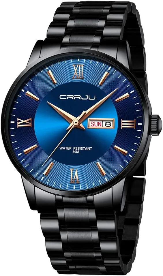 CRRJU Men's Fashion Luxury Stainless Steel Watches for Men Business Auto Date Chronograph Analog Quartz Wristwatches