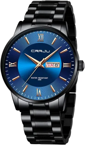 CRRJU Men's Fashion Luxury Stainless Steel Watches for Men Business Auto Date Chronograph Analog Quartz Wristwatches