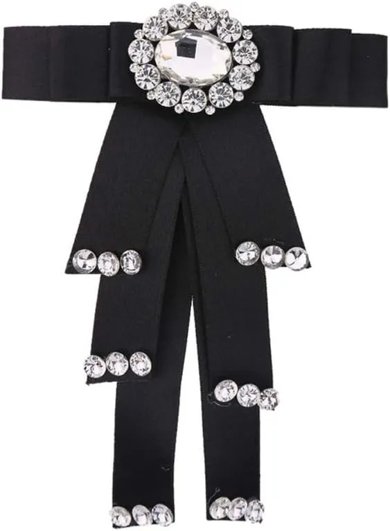 Crystal Bow tie Brooches Collar Pin Women Girl ribbon Fabric Bowknot Bow Tie Pre Tied Neck Tie Jewelry For Shirt Dress