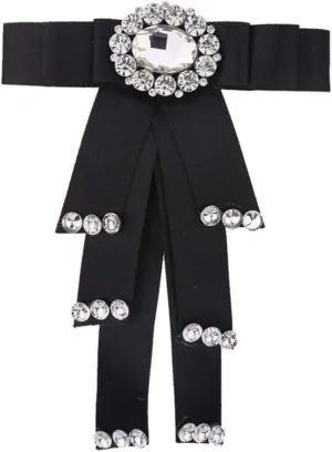 Crystal Bow tie Brooches Collar Pin Women Girl ribbon Fabric Bowknot Bow Tie Pre Tied Neck Tie Jewelry For Shirt Dress
