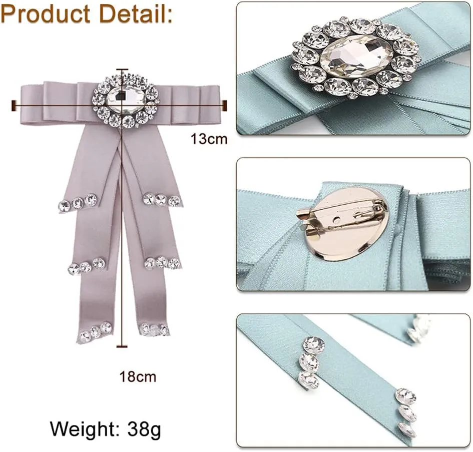 Crystal Bow tie Brooches Collar Pin Women Girl ribbon Fabric Bowknot Bow Tie Pre Tied Neck Tie Jewelry For Shirt Dress