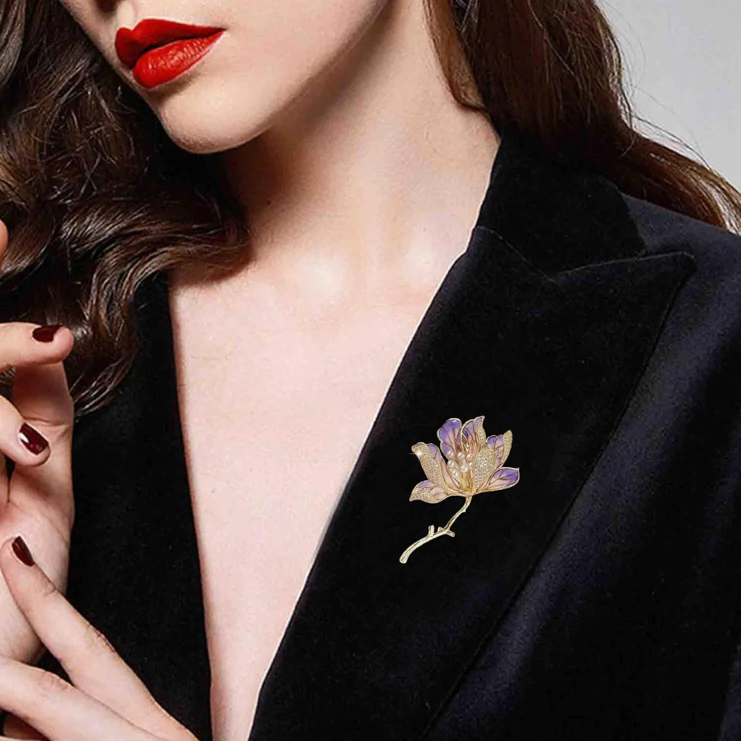 Crystal Flower Brooch Pins for Women Elegant Enamel Rhinestone Floral Brooches Pin Fashion Jewelry for Party Dance Wedding Banquet Brooch for Women Gift
