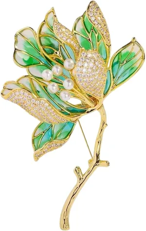 Crystal Flower Brooch Pins for Women Elegant Enamel Rhinestone Floral Brooches Pin Fashion Jewelry for Party Dance Wedding Banquet Brooch for Women Gift
