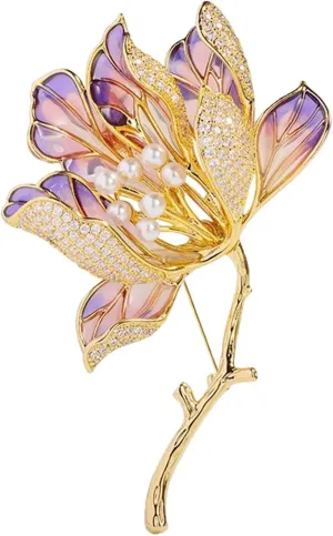 Crystal Flower Brooch Pins for Women Elegant Enamel Rhinestone Floral Brooches Pin Fashion Jewelry for Party Dance Wedding Banquet Brooch for Women Gift