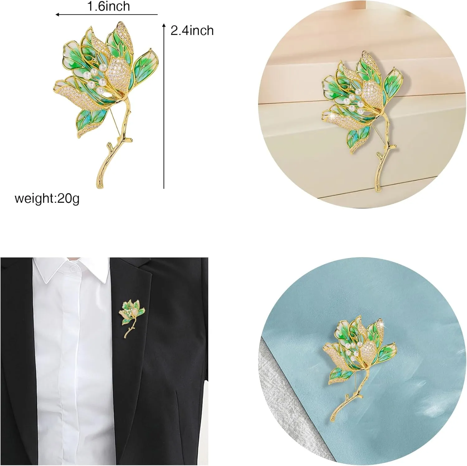 Crystal Flower Brooch Pins for Women Elegant Enamel Rhinestone Floral Brooches Pin Fashion Jewelry for Party Dance Wedding Banquet Brooch for Women Gift