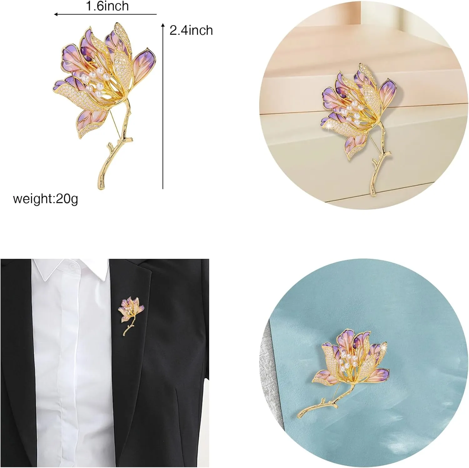 Crystal Flower Brooch Pins for Women Elegant Enamel Rhinestone Floral Brooches Pin Fashion Jewelry for Party Dance Wedding Banquet Brooch for Women Gift