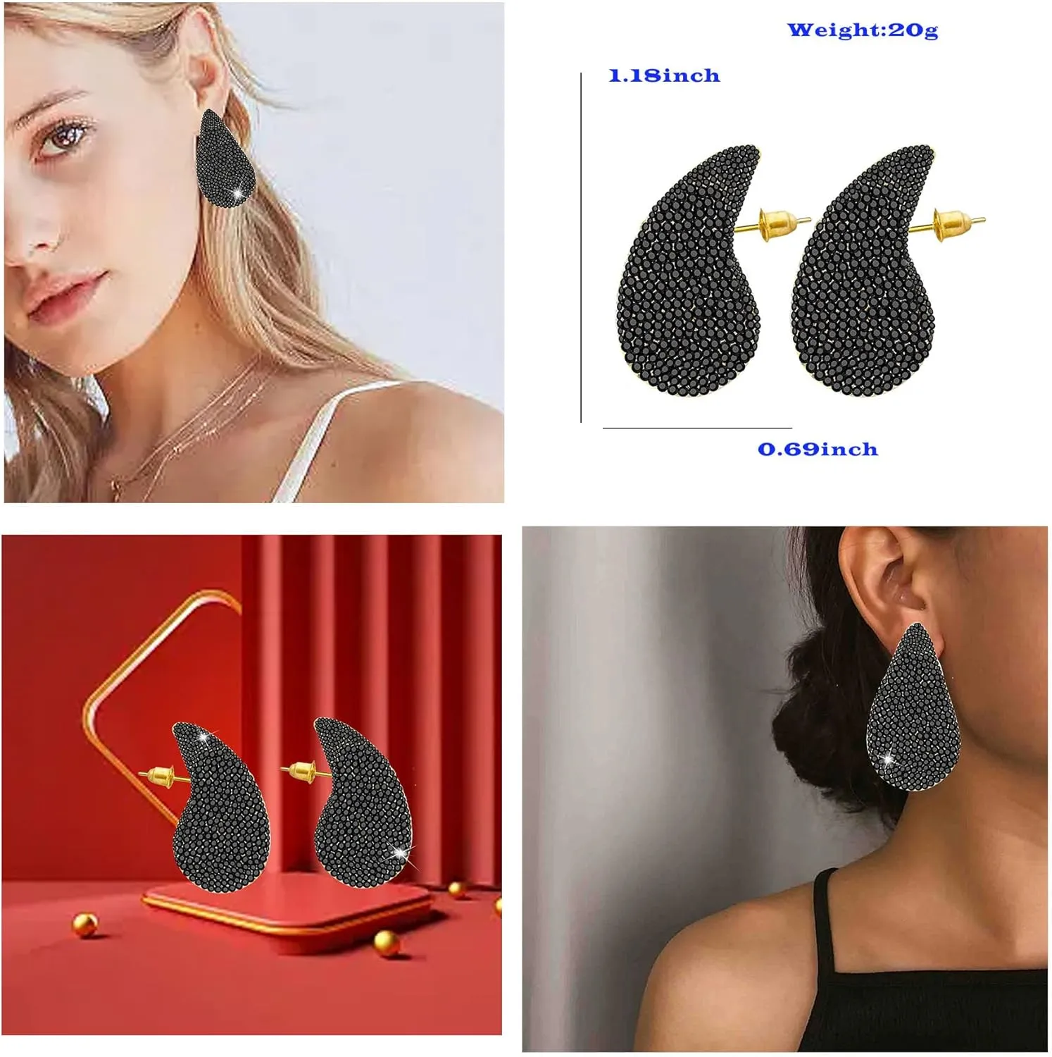 Crystal Gold Teardrop Earrings for Women Rhinestone Chunky Gold Hoop Earrings Fashion Jewelry Gift for Women
