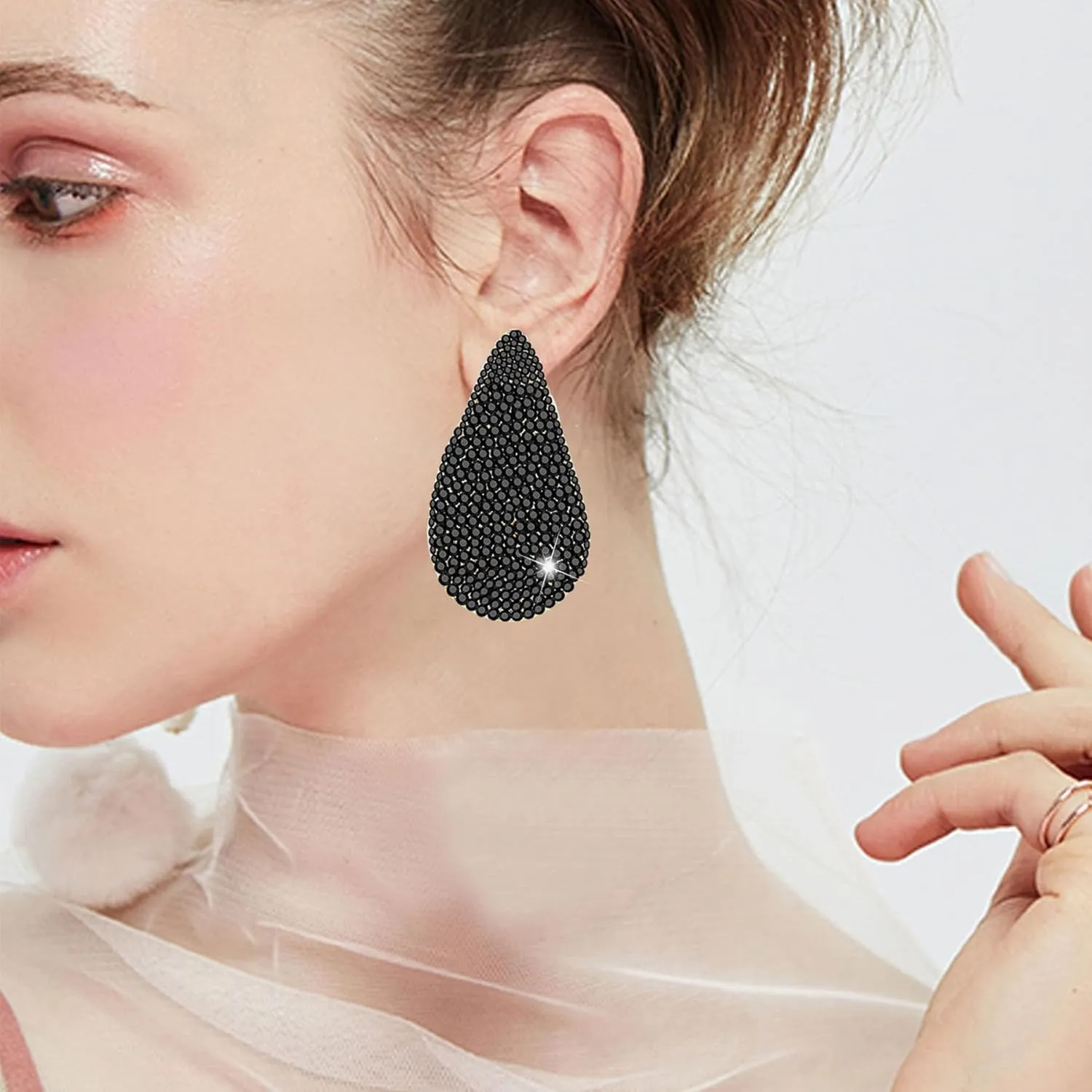 Crystal Gold Teardrop Earrings for Women Rhinestone Chunky Gold Hoop Earrings Fashion Jewelry Gift for Women