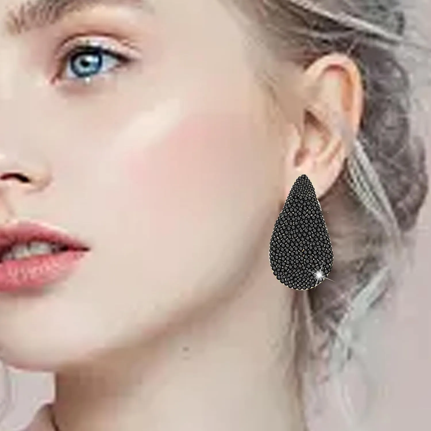 Crystal Gold Teardrop Earrings for Women Rhinestone Chunky Gold Hoop Earrings Fashion Jewelry Gift for Women