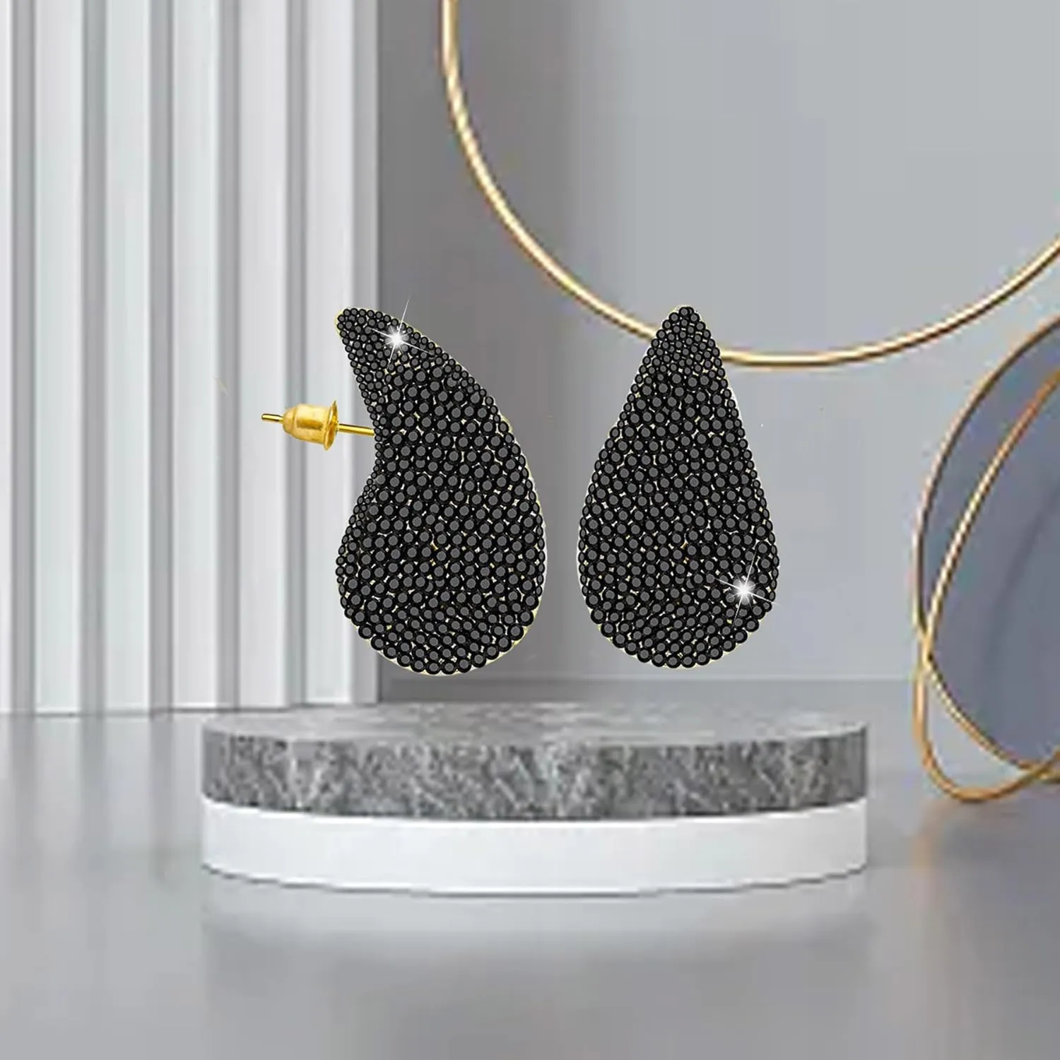 Crystal Gold Teardrop Earrings for Women Rhinestone Chunky Gold Hoop Earrings Fashion Jewelry Gift for Women