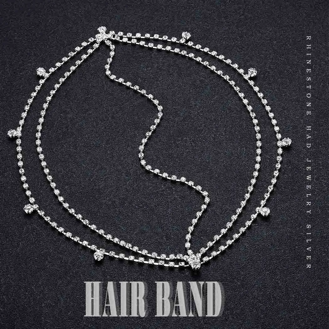Crystal Head Chain Jewelry 20s Rhinestone Headpieces Vinatge Hair Jewelry Sparkly Headband Hair Accessories for Women (Silver-Boho)