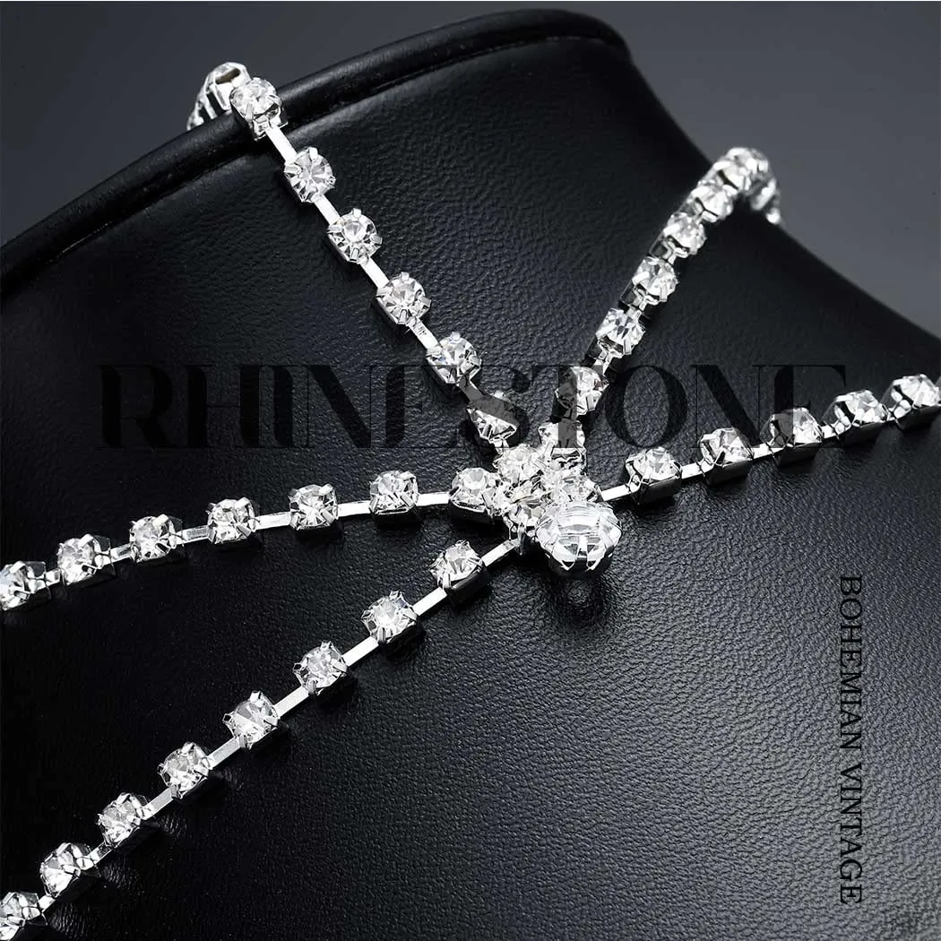 Crystal Head Chain Jewelry 20s Rhinestone Headpieces Vinatge Hair Jewelry Sparkly Headband Hair Accessories for Women (Silver-Boho)