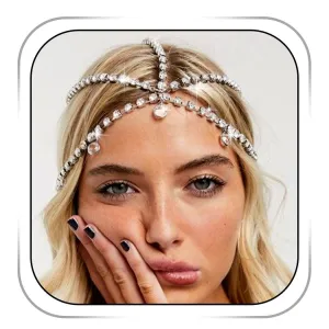 Crystal Head Chain Jewelry 20s Rhinestone Headpieces Vinatge Hair Jewelry Sparkly Headband Hair Accessories for Women (Silver-Boho)