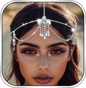 Crystal Head Chain Jewelry Vintage Rhinestone Headpiece Silver Costume Headband Wedding Hair Accessories