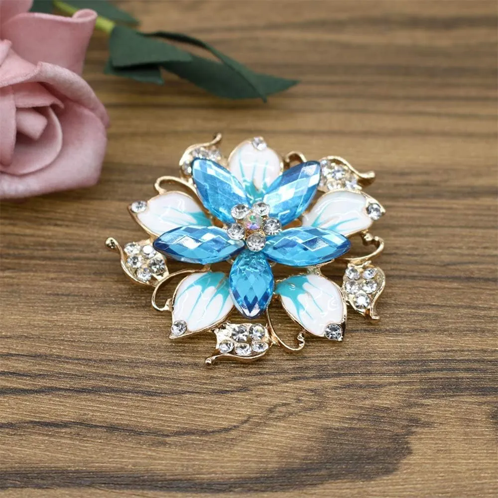 Crystal Pearl Flower Brooches Pins Fashion Beautiful Created Rhinestone Floral Brooch Good Idea for Party Dance Wedding Banquet for Elegant Women Girl