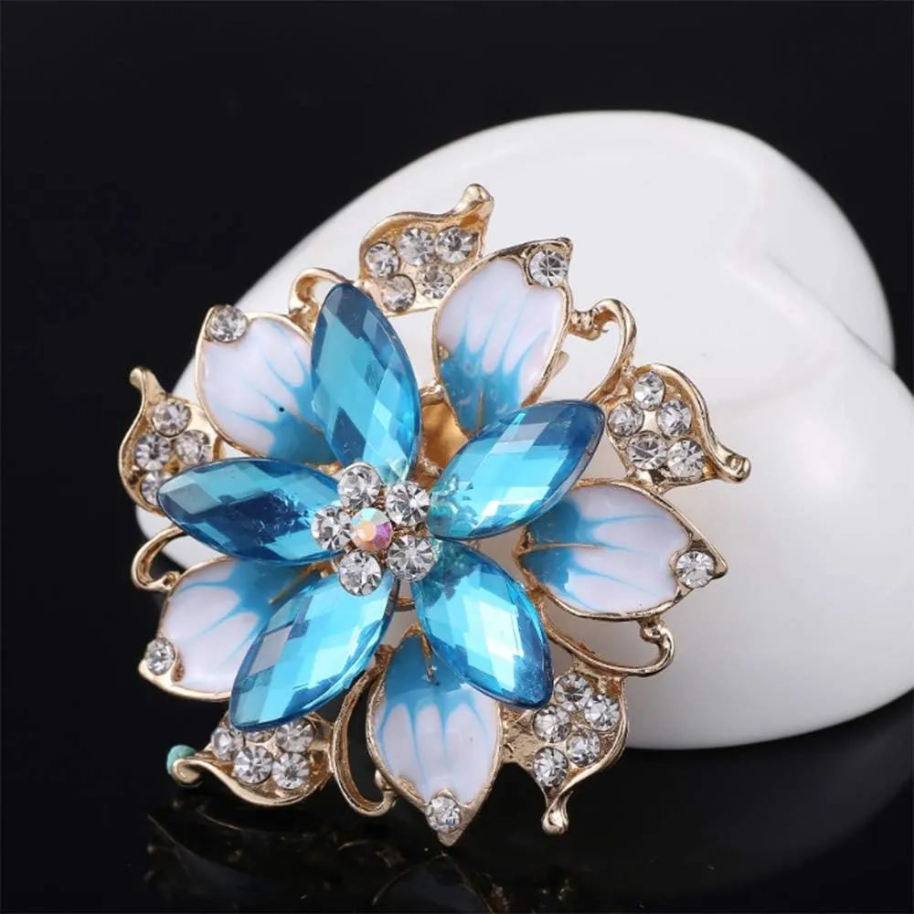 Crystal Pearl Flower Brooches Pins Fashion Beautiful Created Rhinestone Floral Brooch Good Idea for Party Dance Wedding Banquet for Elegant Women Girl