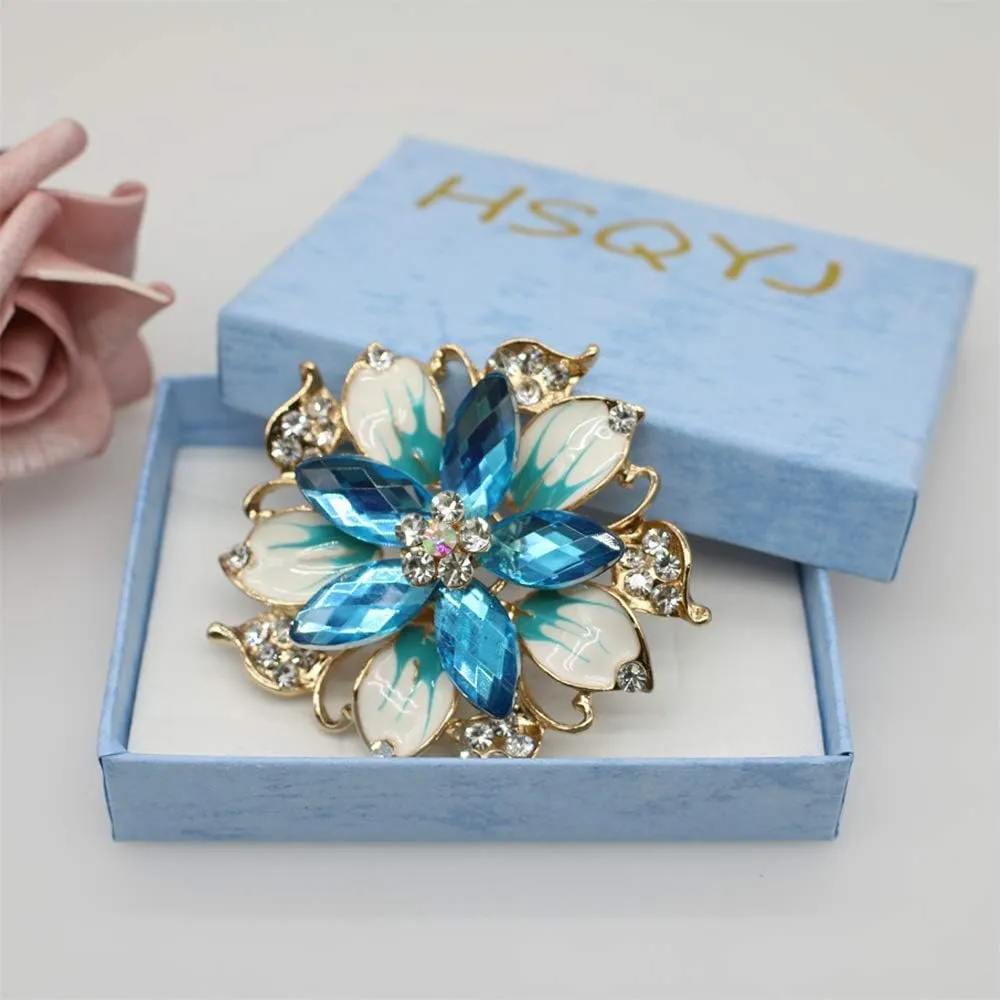 Crystal Pearl Flower Brooches Pins Fashion Beautiful Created Rhinestone Floral Brooch Good Idea for Party Dance Wedding Banquet for Elegant Women Girl