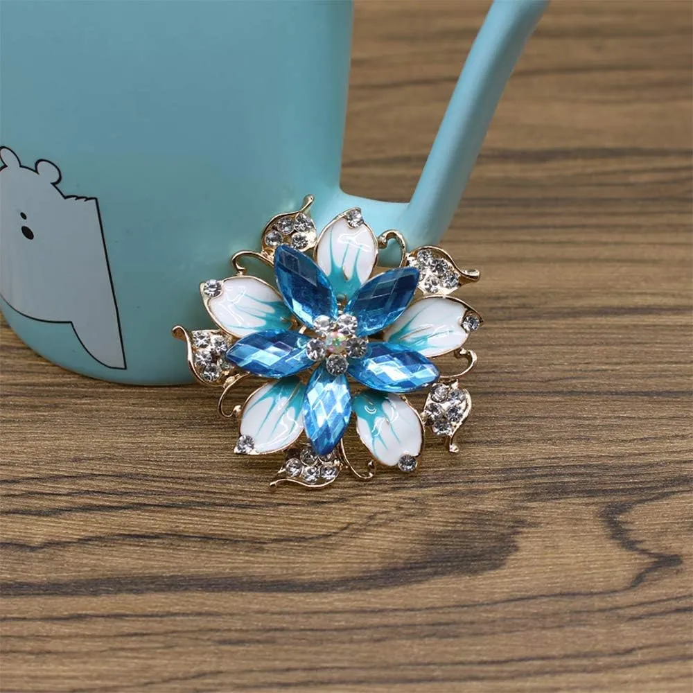 Crystal Pearl Flower Brooches Pins Fashion Beautiful Created Rhinestone Floral Brooch Good Idea for Party Dance Wedding Banquet for Elegant Women Girl