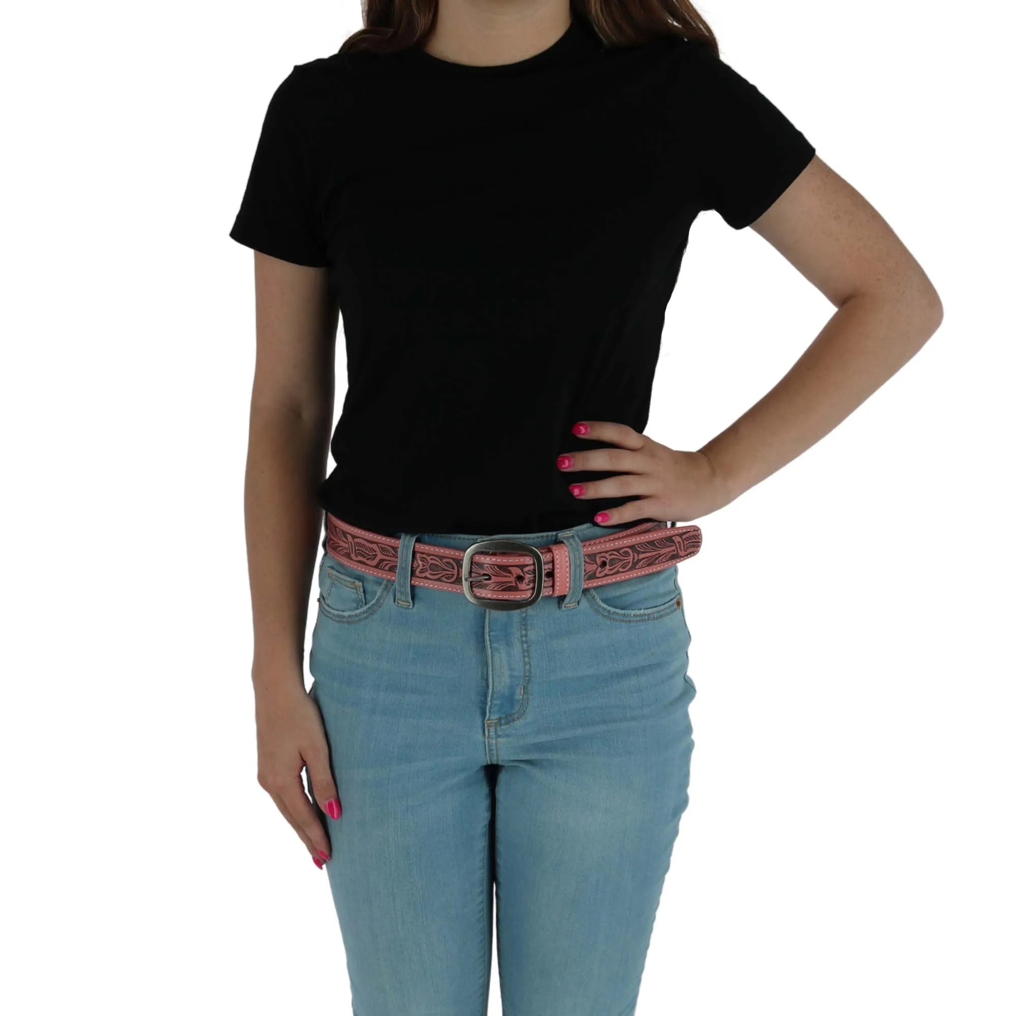 CTM® Leather Western Embossed Belt with Removable Buckle