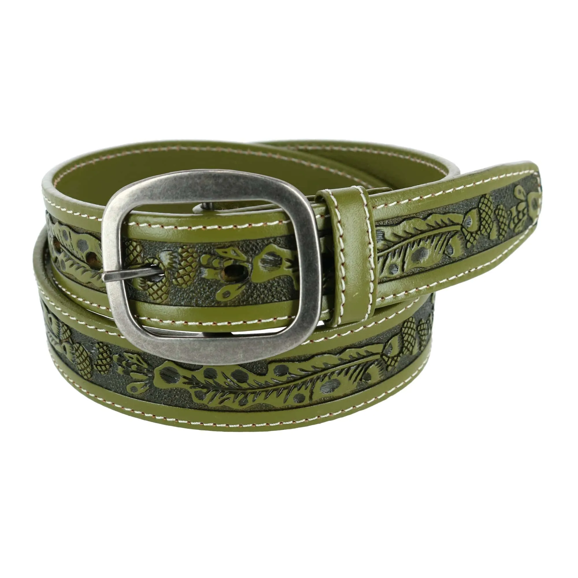 CTM® Leather Western Embossed Belt with Removable Buckle