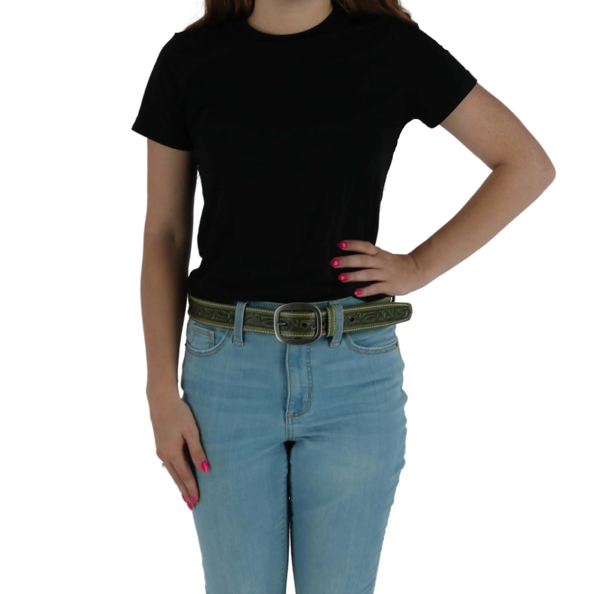 CTM® Leather Western Embossed Belt with Removable Buckle